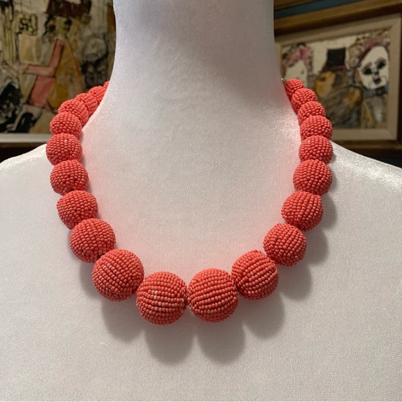JCrew Factory Orbital Statement Beaded Necklace Beaded in Coral - Picture 8 of 8